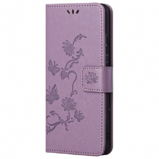 Capa De Couro Para Samsung Galaxy M23 5G De Cordão Flores De Alça