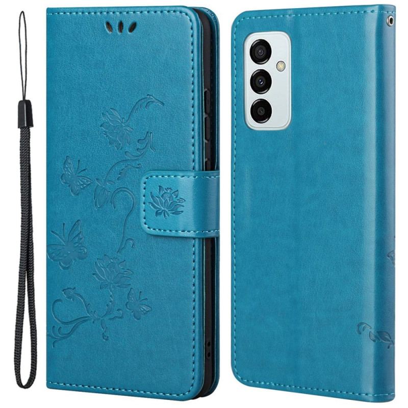 Capa De Couro Para Samsung Galaxy M23 5G De Cordão Flores De Alça