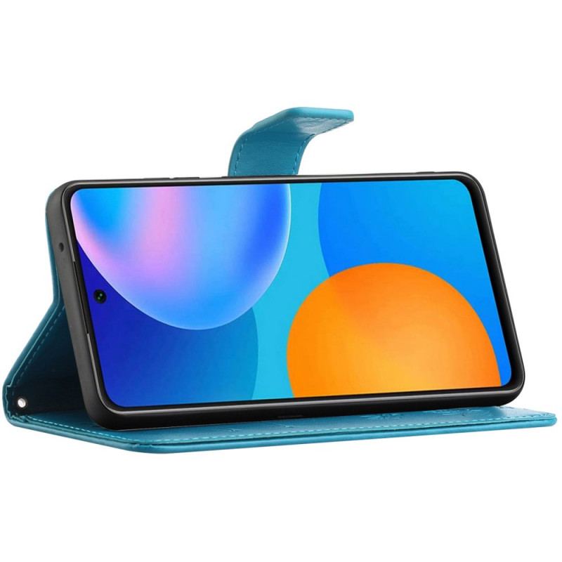 Capa De Couro Para Samsung Galaxy M23 5G De Cordão Flores De Alça