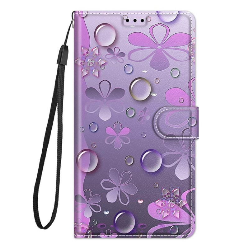 Capa De Couro Para Samsung Galaxy M23 5G Gotas De Água Com Cordão