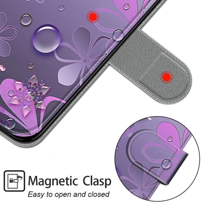 Capa De Couro Para Samsung Galaxy M23 5G Gotas De Água Com Cordão