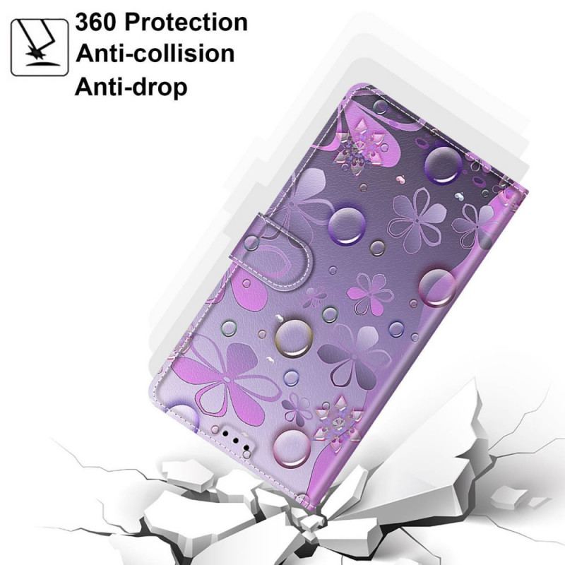 Capa De Couro Para Samsung Galaxy M23 5G Gotas De Água Com Cordão