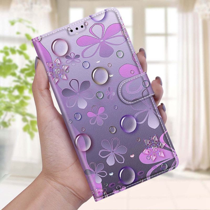 Capa De Couro Para Samsung Galaxy M23 5G Gotas De Água Com Cordão