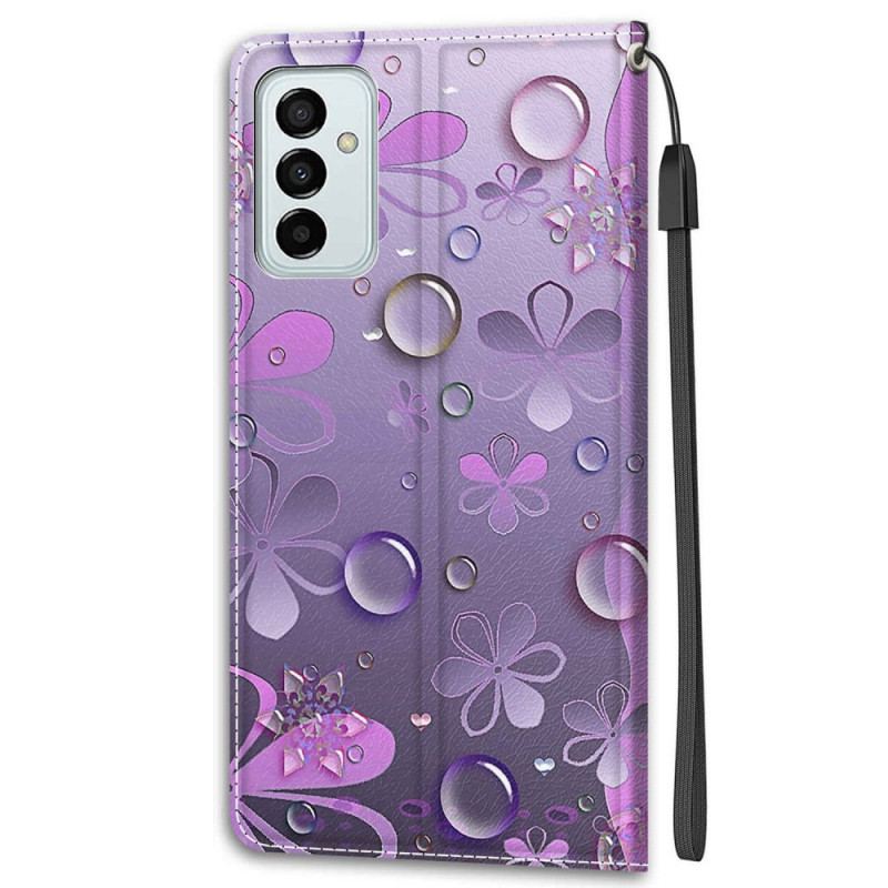 Capa De Couro Para Samsung Galaxy M23 5G Gotas De Água Com Cordão