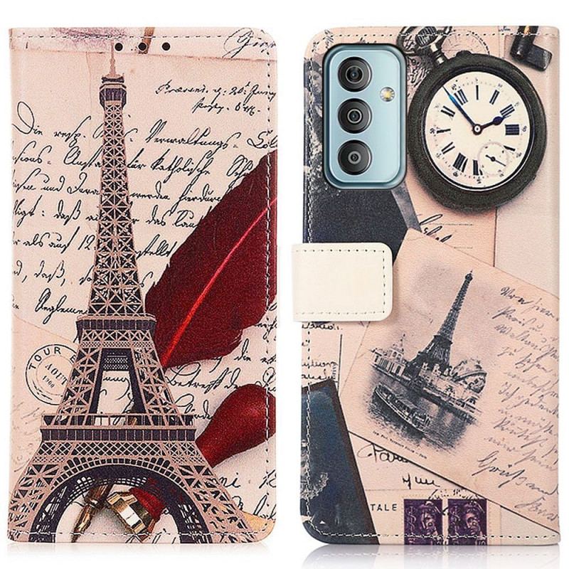 Capa De Couro Para Samsung Galaxy M23 5G Torre Eiffel Do Poeta