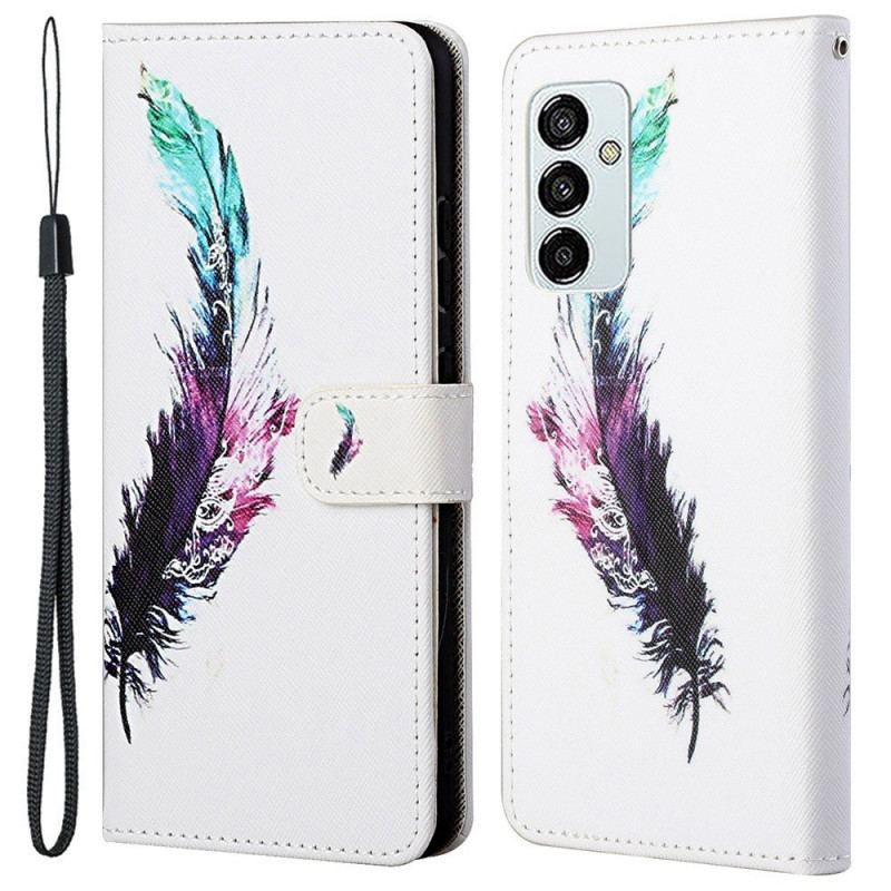 Capa Em Pele Para Samsung Galaxy M23 5G De Cordão Pena Com Cordão