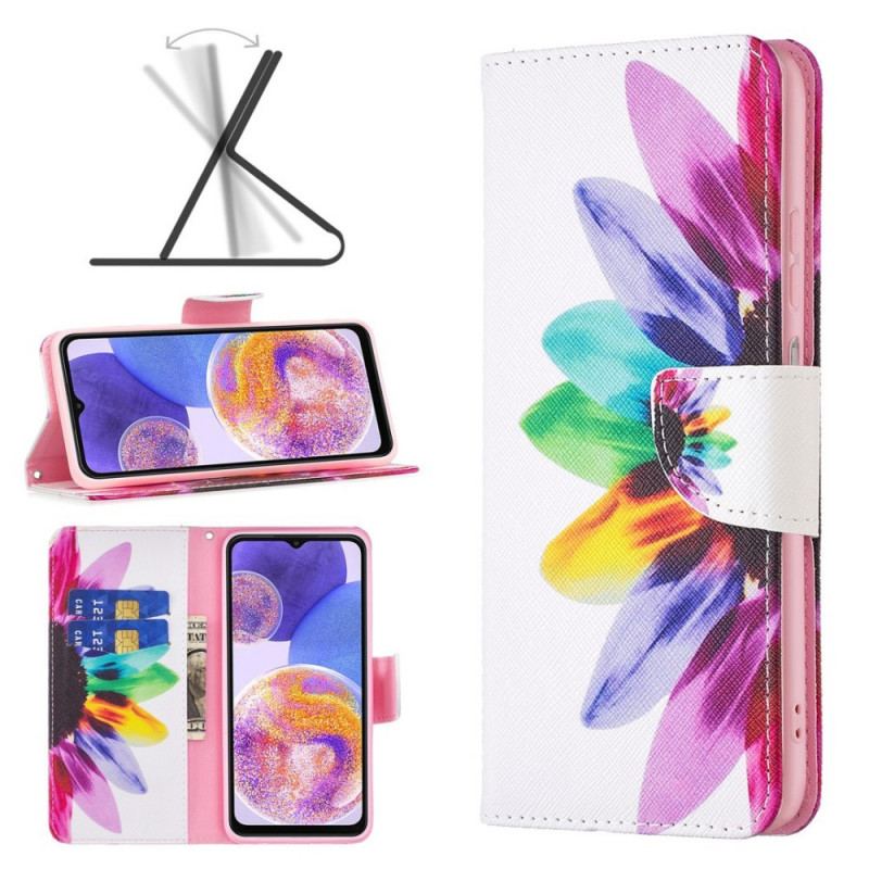 Capa Em Pele Para Samsung Galaxy M23 5G Flor Aquarela