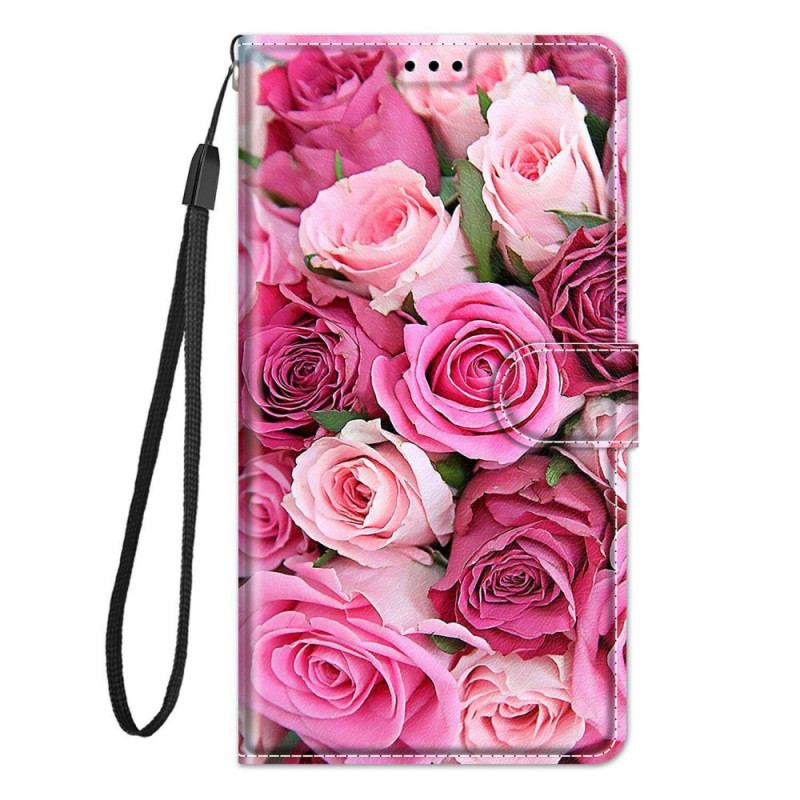 Capa Em Pele Para Samsung Galaxy M23 5G Rosas Com Cordão