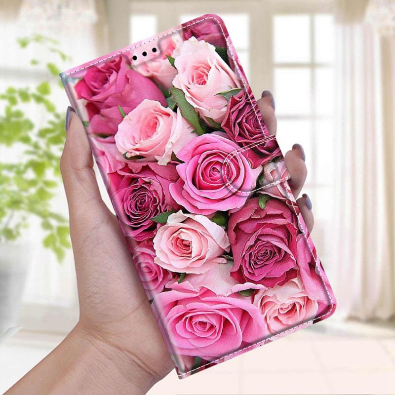Capa Em Pele Para Samsung Galaxy M23 5G Rosas Com Cordão