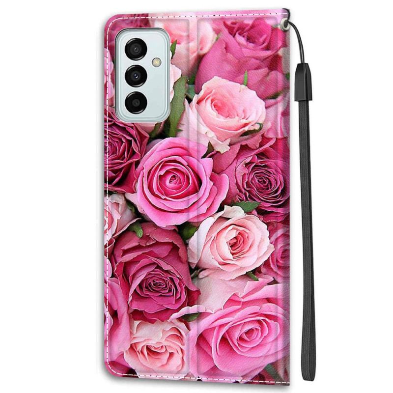 Capa Em Pele Para Samsung Galaxy M23 5G Rosas Com Cordão