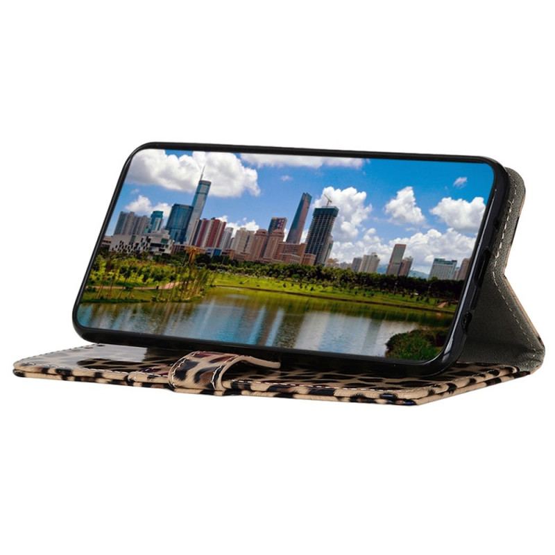 Capa Folio Para Samsung Galaxy M23 5G Efeito Pele De Leopardo
