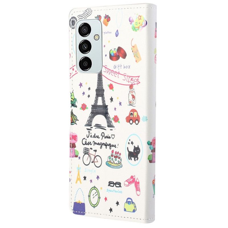 Capa Folio Para Samsung Galaxy M23 5G Eu Amo Paris