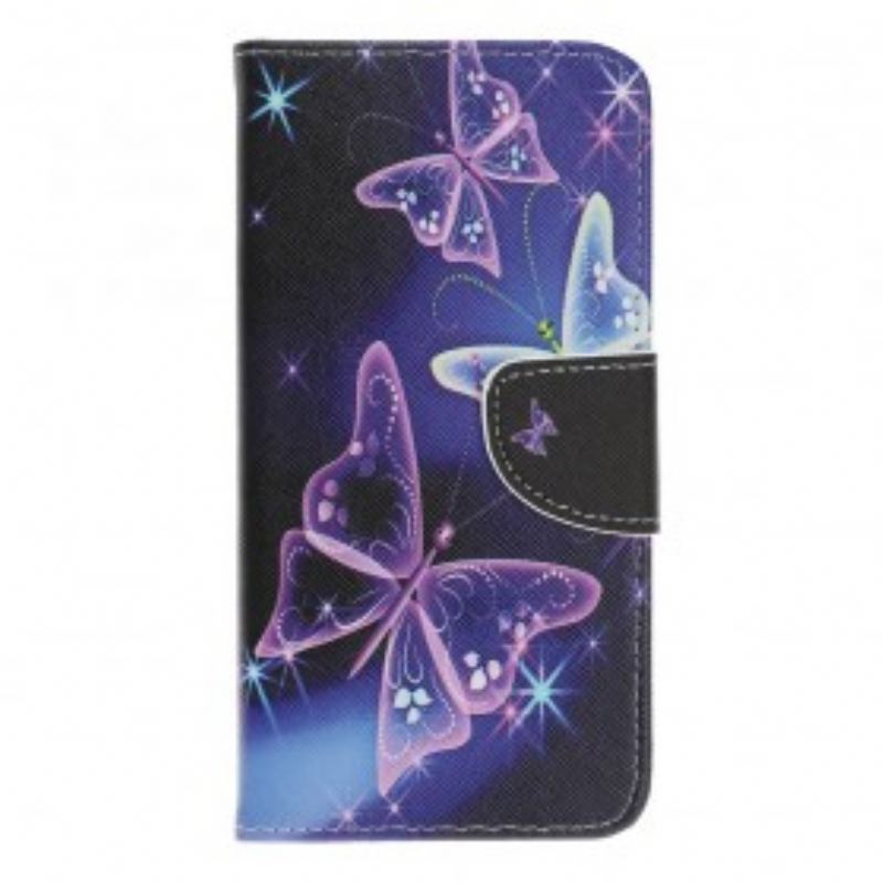 Capa De Couro Para Samsung Galaxy A70 Borboletas E Flores