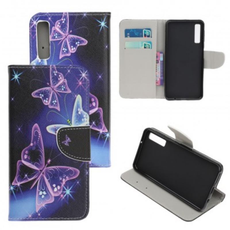 Capa De Couro Para Samsung Galaxy A70 Borboletas E Flores
