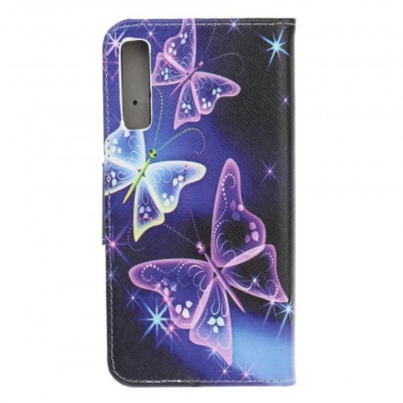 Capa De Couro Para Samsung Galaxy A70 Borboletas E Flores