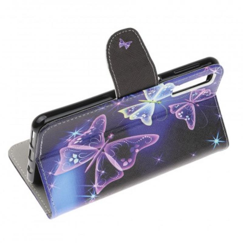 Capa De Couro Para Samsung Galaxy A70 Borboletas E Flores