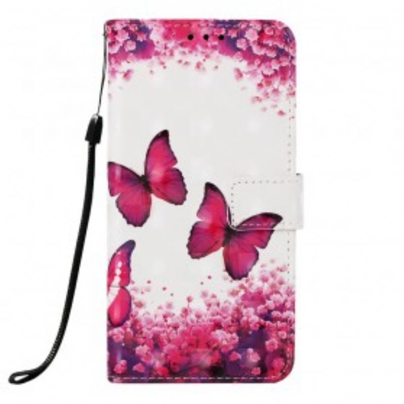 Capa De Couro Para Samsung Galaxy A70 Borboletas Vermelhas