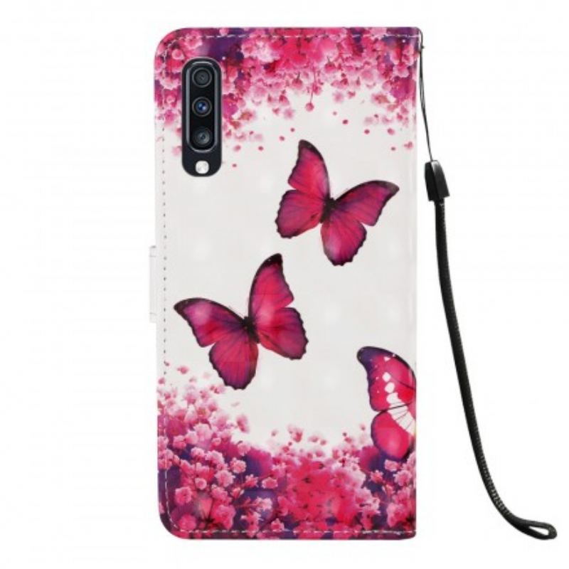 Capa De Couro Para Samsung Galaxy A70 Borboletas Vermelhas
