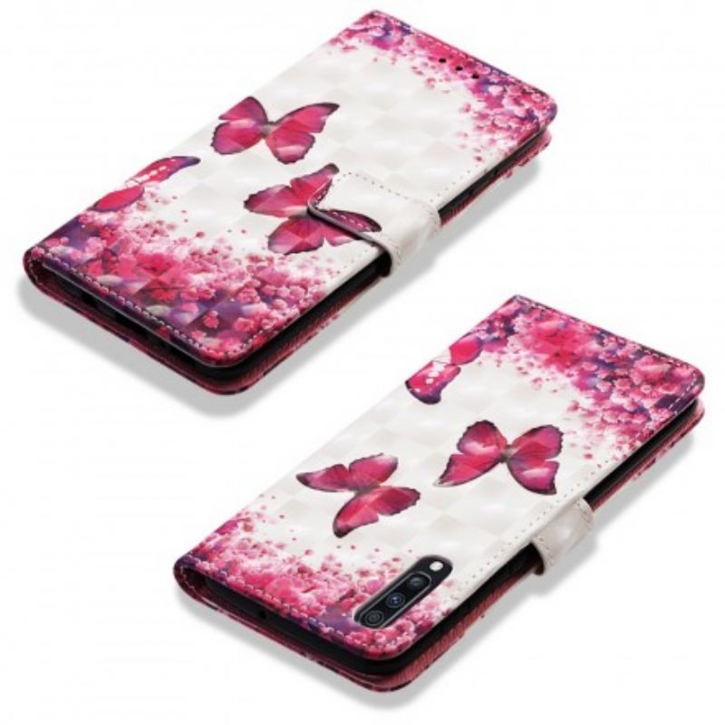 Capa De Couro Para Samsung Galaxy A70 Borboletas Vermelhas