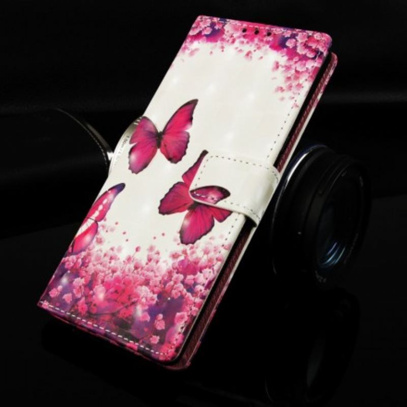 Capa De Couro Para Samsung Galaxy A70 Borboletas Vermelhas