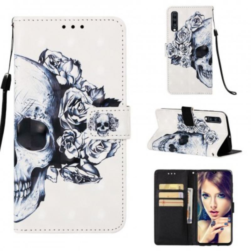 Capa De Couro Para Samsung Galaxy A70 Caveira Florida