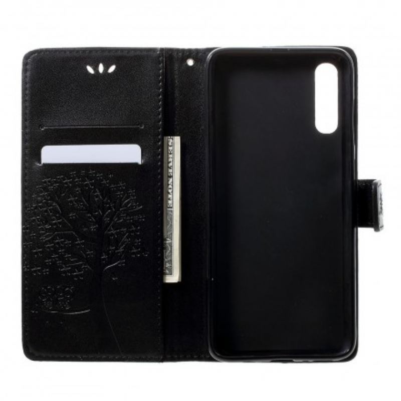 Capa De Couro Para Samsung Galaxy A70 De Cordão Tanga E Corujas