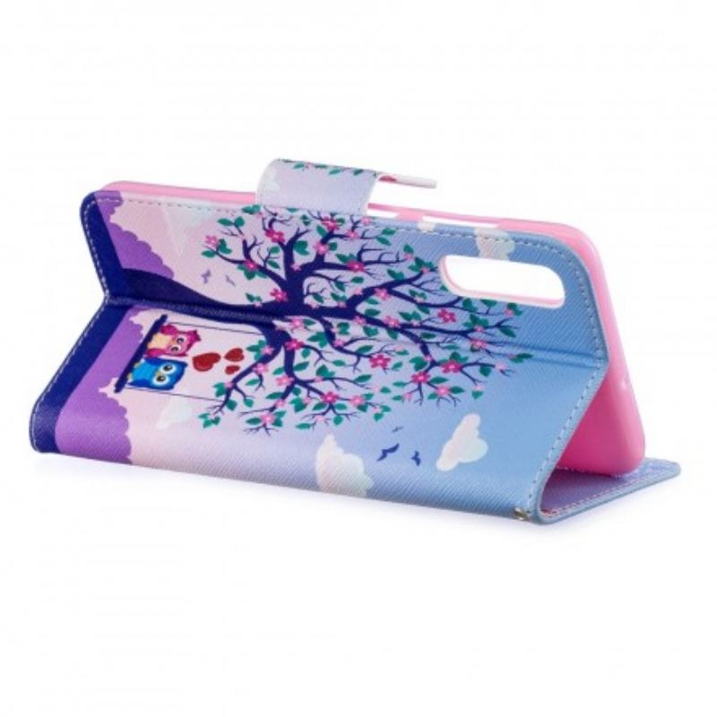 Capa De Couro Para Samsung Galaxy A70 Corujas No Balanço