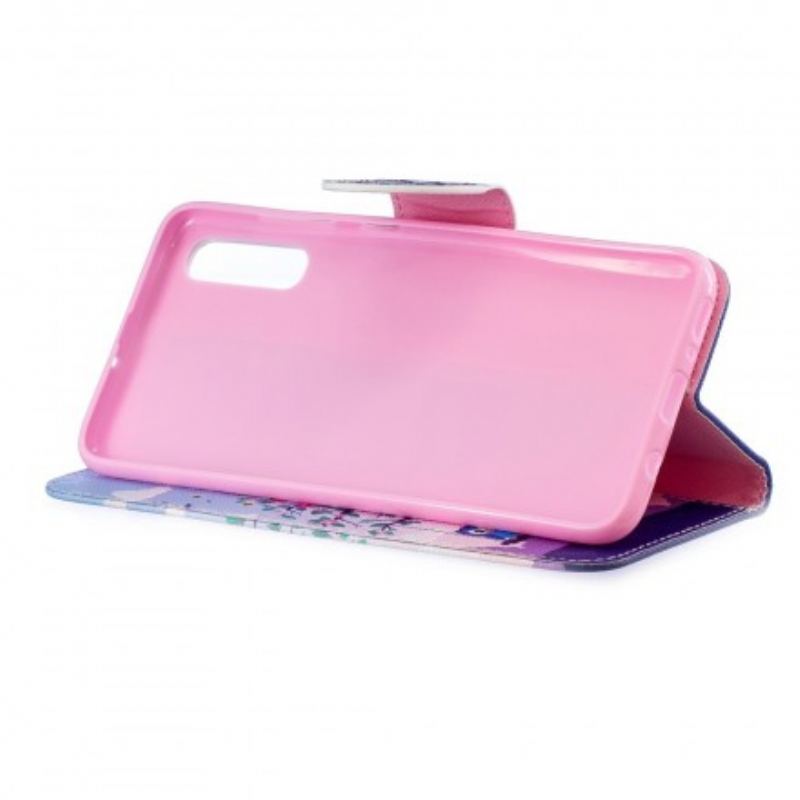 Capa De Couro Para Samsung Galaxy A70 Corujas No Balanço