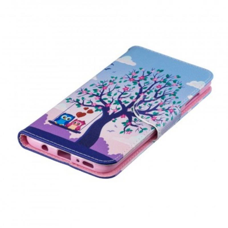 Capa De Couro Para Samsung Galaxy A70 Corujas No Balanço