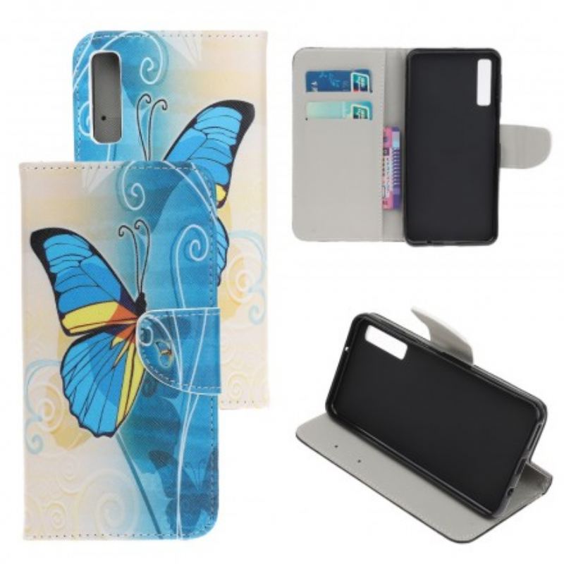 Capa Flip Para Samsung Galaxy A70 Borboleta Azul E Amarela