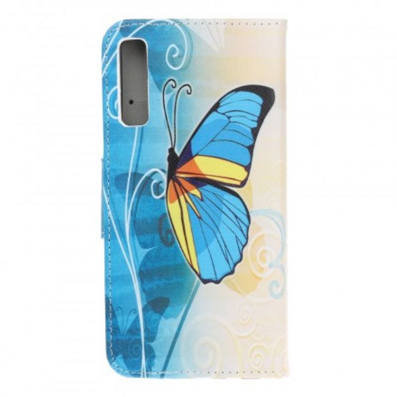 Capa Flip Para Samsung Galaxy A70 Borboleta Azul E Amarela