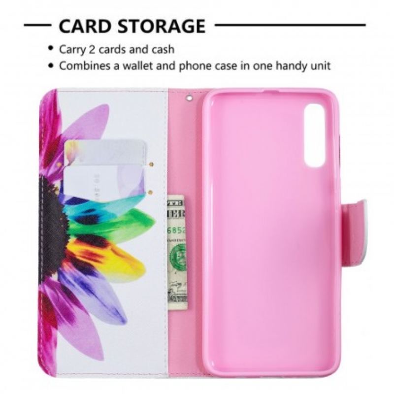 Capa Flip Para Samsung Galaxy A70 Flor Aquarela