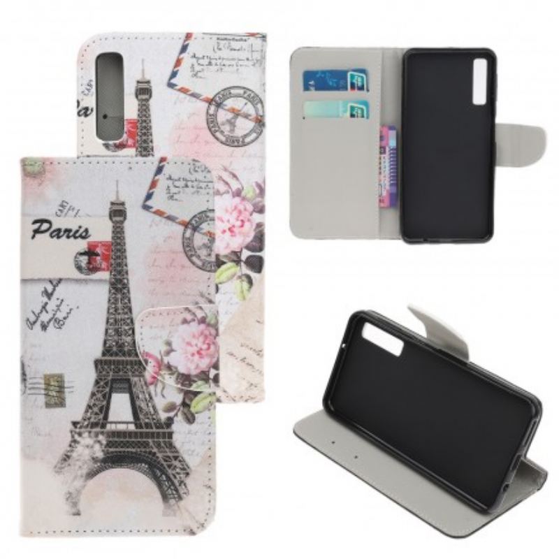 Capa Folio Para Samsung Galaxy A70 Torre Eiffel Retrô