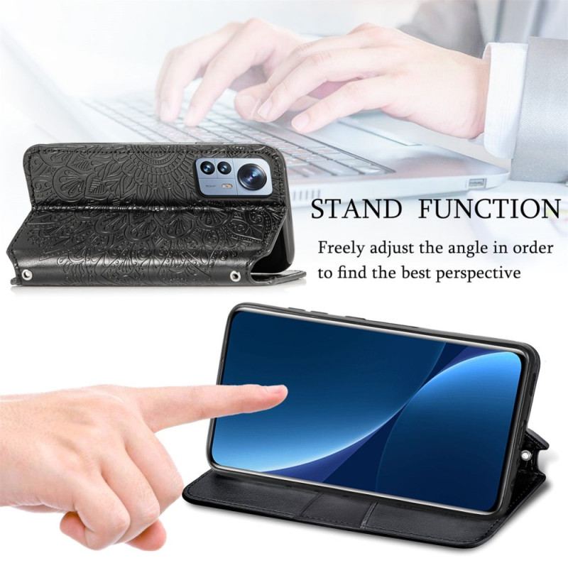 Capa De Celular Para Xiaomi 12T / 12T Pro Flip Folhas Tribais