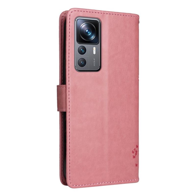Capa De Couro Para Xiaomi 12T / 12T Pro De Cordão Gato Sob A Árvore Thong