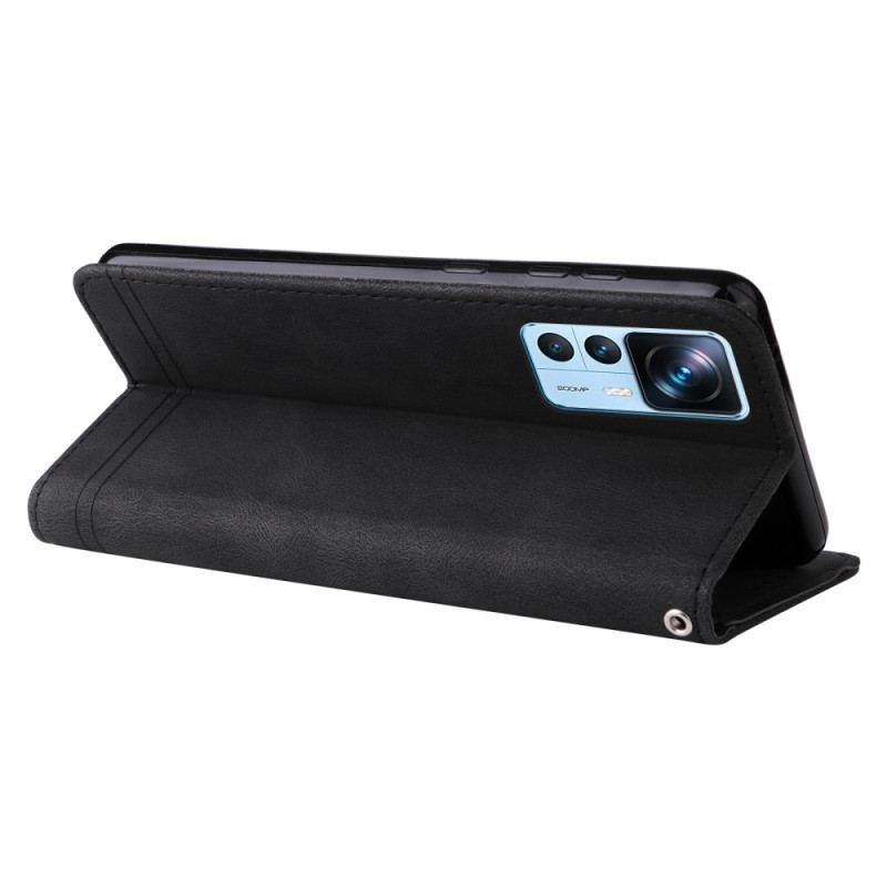 Capa De Couro Para Xiaomi 12T / 12T Pro Rebite Decorativo E Cordão