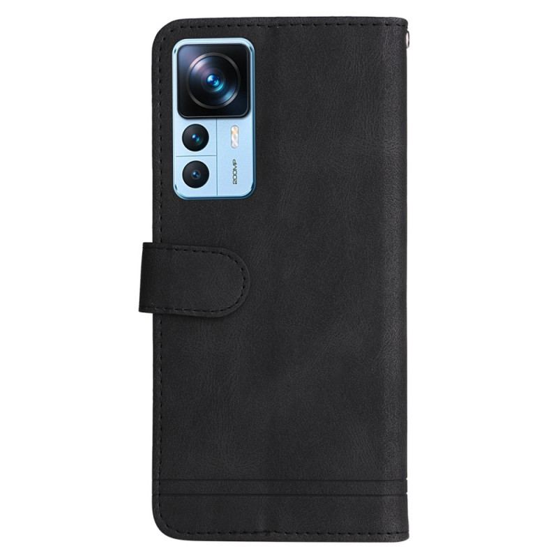 Capa De Couro Para Xiaomi 12T / 12T Pro Rebite Decorativo E Cordão