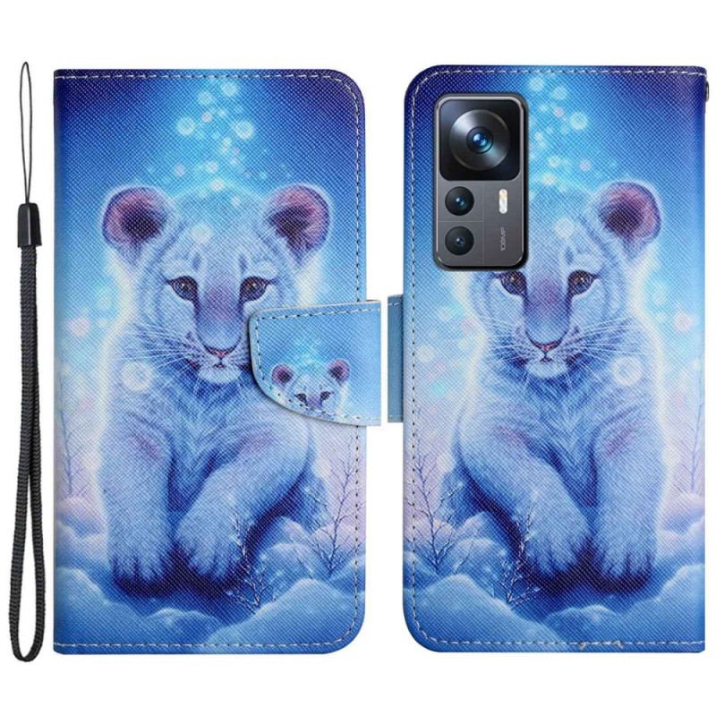 Capa Em Pele Para Xiaomi 12T / 12T Pro De Cordão Bebê Leopardo Com Alça