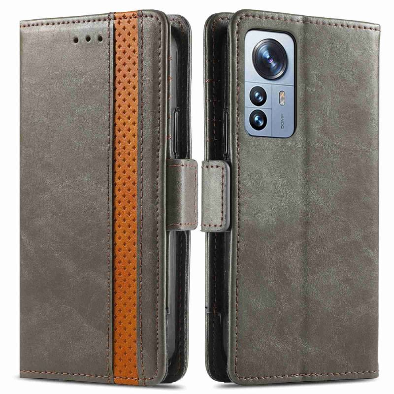 Capa Em Pele Para Xiaomi 12T / 12T Pro Fecho Duplo Bicolor