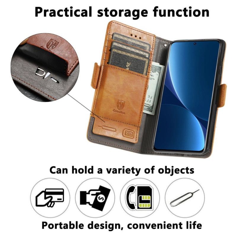 Capa Em Pele Para Xiaomi 12T / 12T Pro Fecho Duplo Bicolor