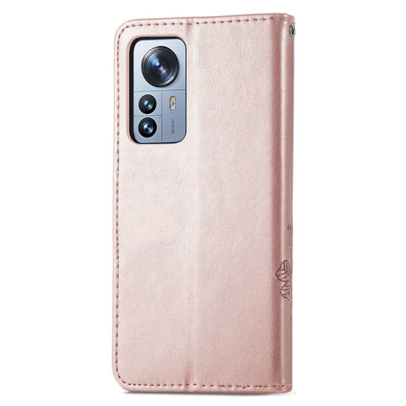 Capa Flip Para Xiaomi 12T / 12T Pro De Cordão Flores De Alças Pequenas