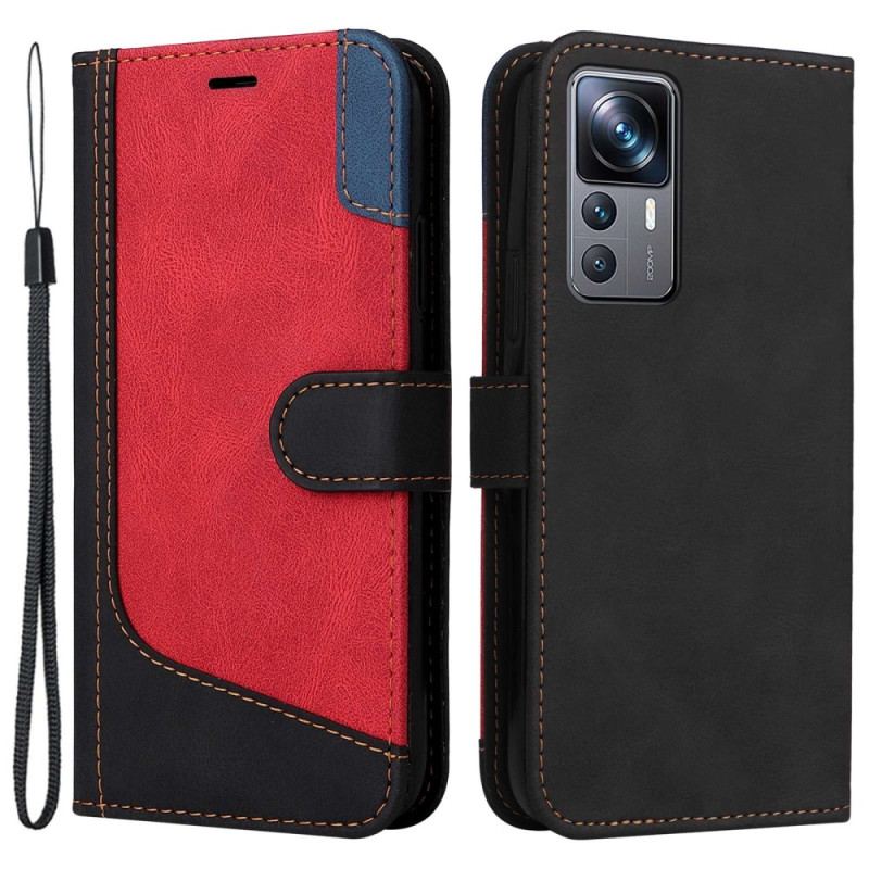 Capa Folio Para Xiaomi 12T / 12T Pro De Cordão Cinta Tricolor