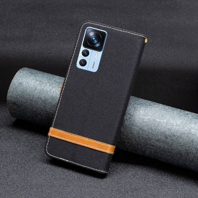 Capa Folio Para Xiaomi 12T / 12T Pro De Cordão Correia Efeito Tecido E Couro