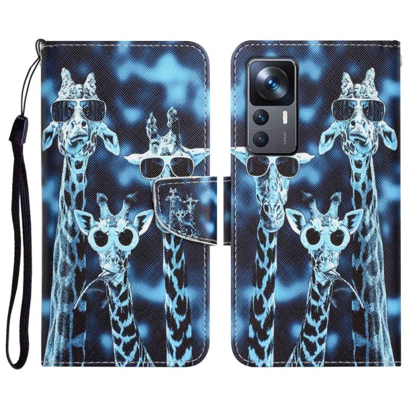Capa Folio Para Xiaomi 12T / 12T Pro De Cordão Girafas Anônimas Em Cordão