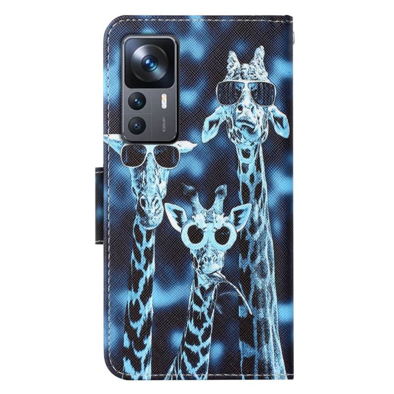 Capa Folio Para Xiaomi 12T / 12T Pro De Cordão Girafas Anônimas Em Cordão