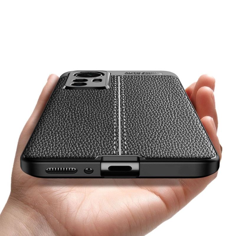 Capa Para Xiaomi 12T / 12T Pro Linha Dupla Efeito Couro Litchi
