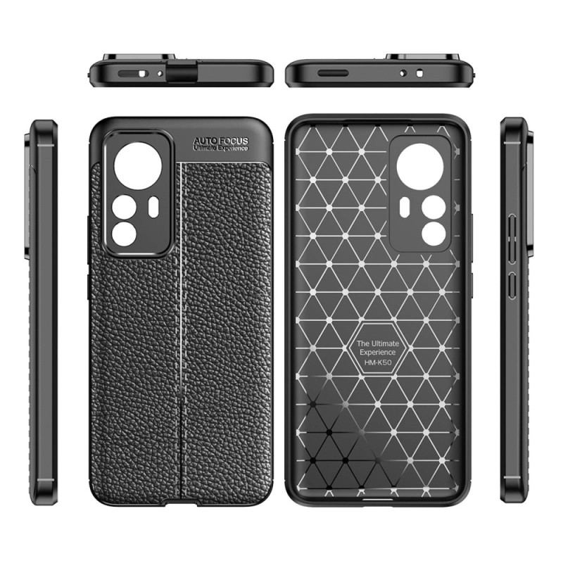 Capa Para Xiaomi 12T / 12T Pro Linha Dupla Efeito Couro Litchi