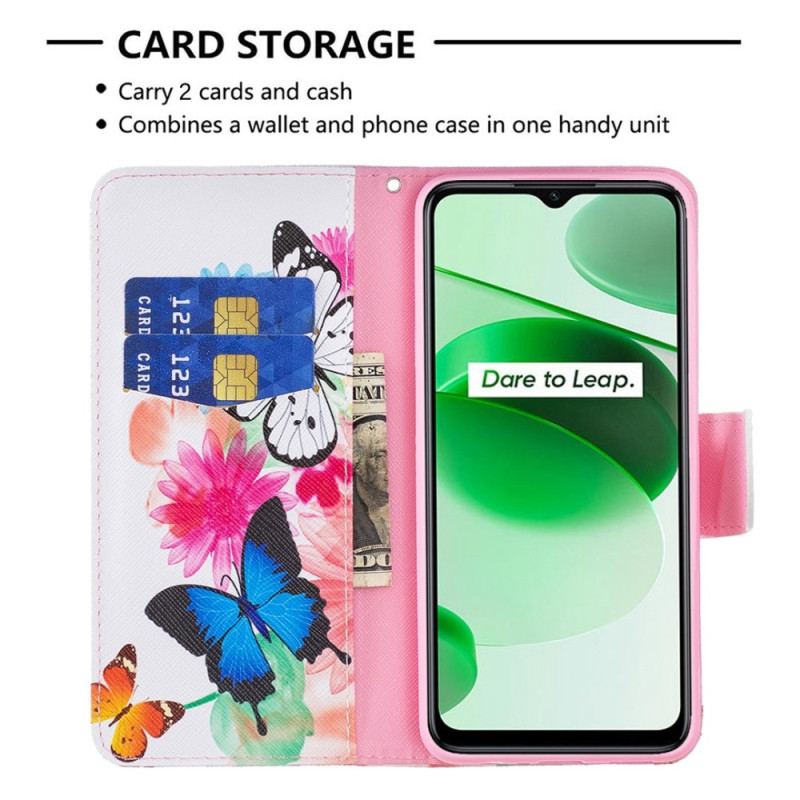 Capa De Couro Para Realme GT Neo 3 Borboletas Coloridas