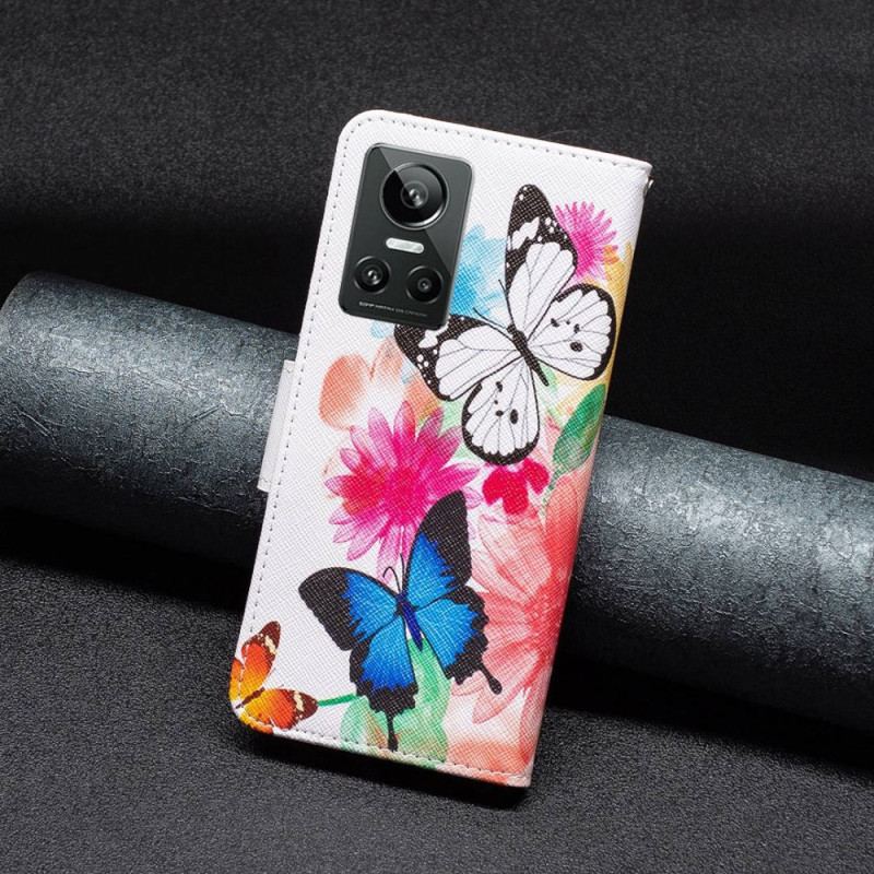 Capa De Couro Para Realme GT Neo 3 Borboletas Coloridas