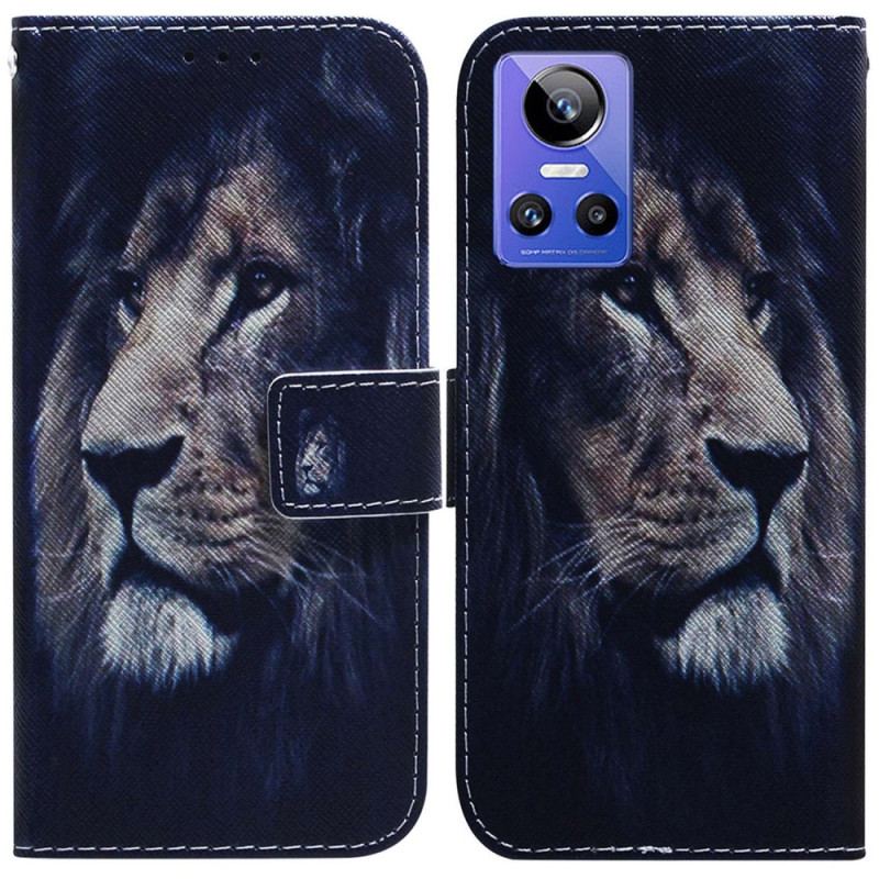 Capa De Couro Para Realme GT Neo 3 Leão Da Meia-noite